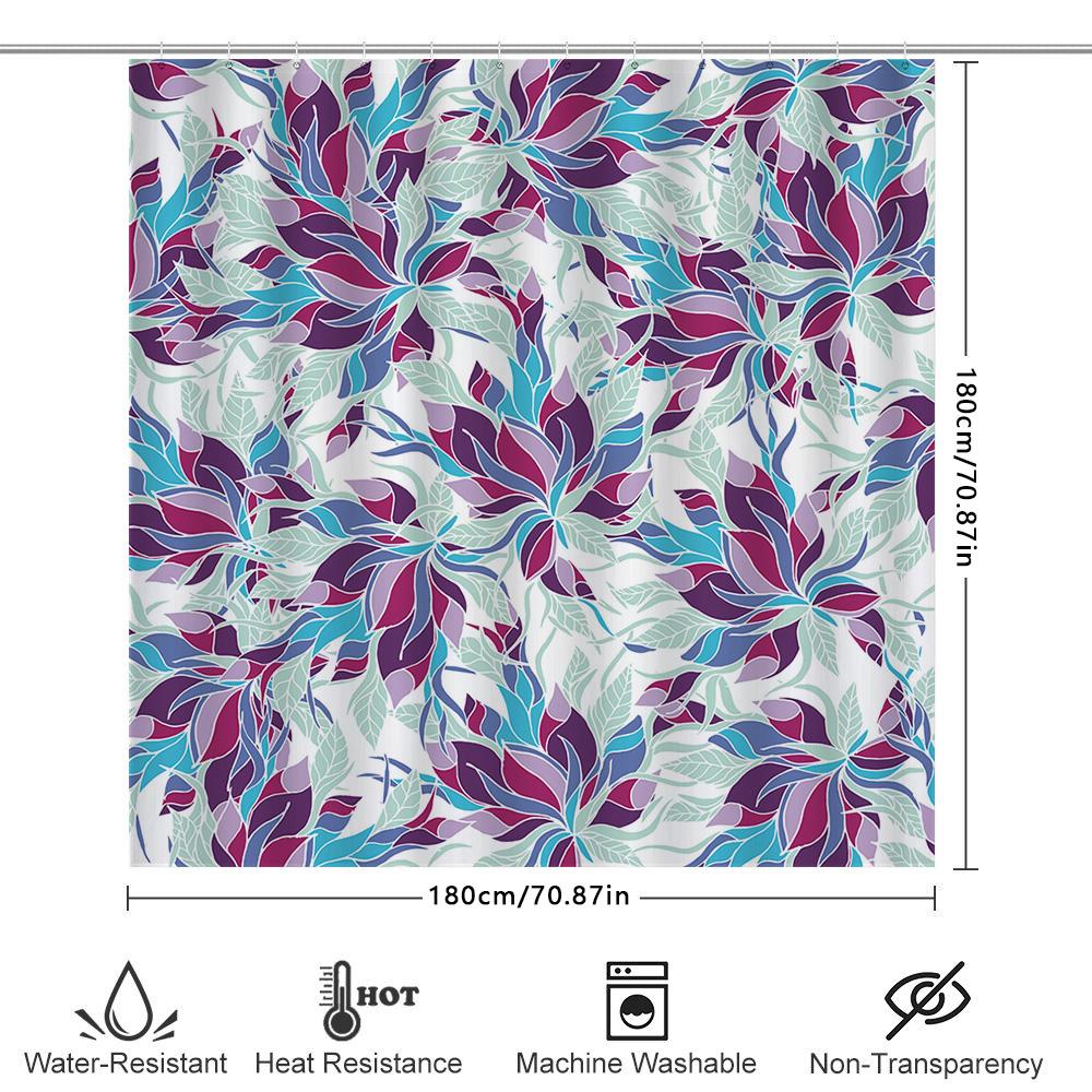 Modern Bath Shower Curtain Set With Floral Print: Water-Resistant Fabric For Home Decor Blue Purple Colors