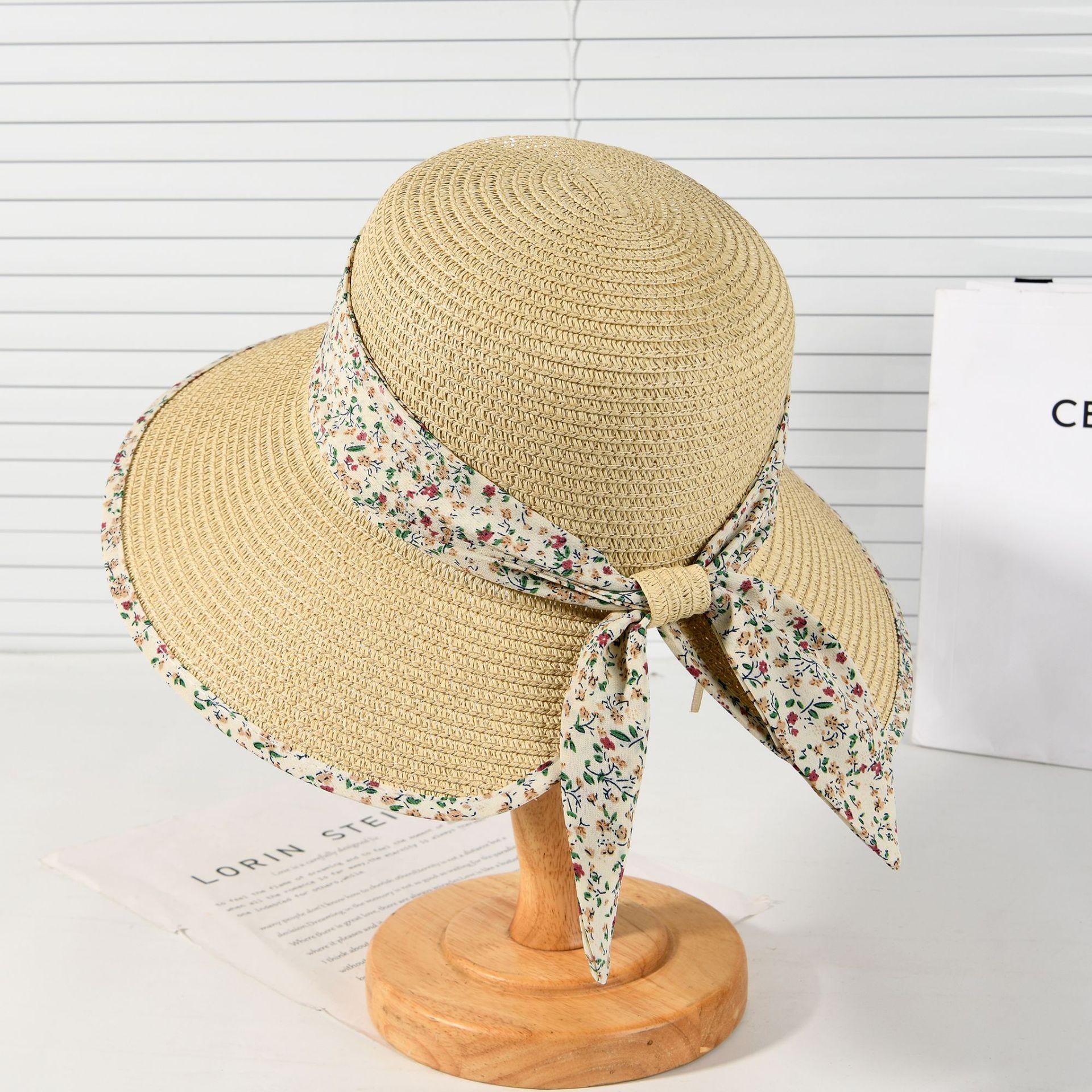 

Straw hat female summer small floral bow big eaves bucket hat travel vacation sun protection sun hat fine grass straw hat M（56-58cm） бежевый