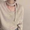 Round Neck Women's Sexy Loose Wool Knit Halter Top with Ribbon Design
