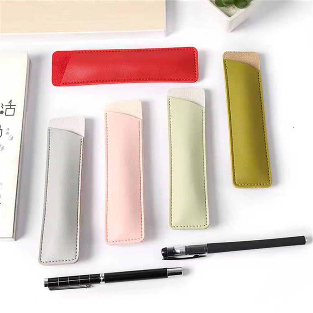 Pu Leather Pen Pencil Bag Pencil Holder Simple Pencil Case Pen Protective Bag Handmade Pen Sleeve Stationery Storage Pouch