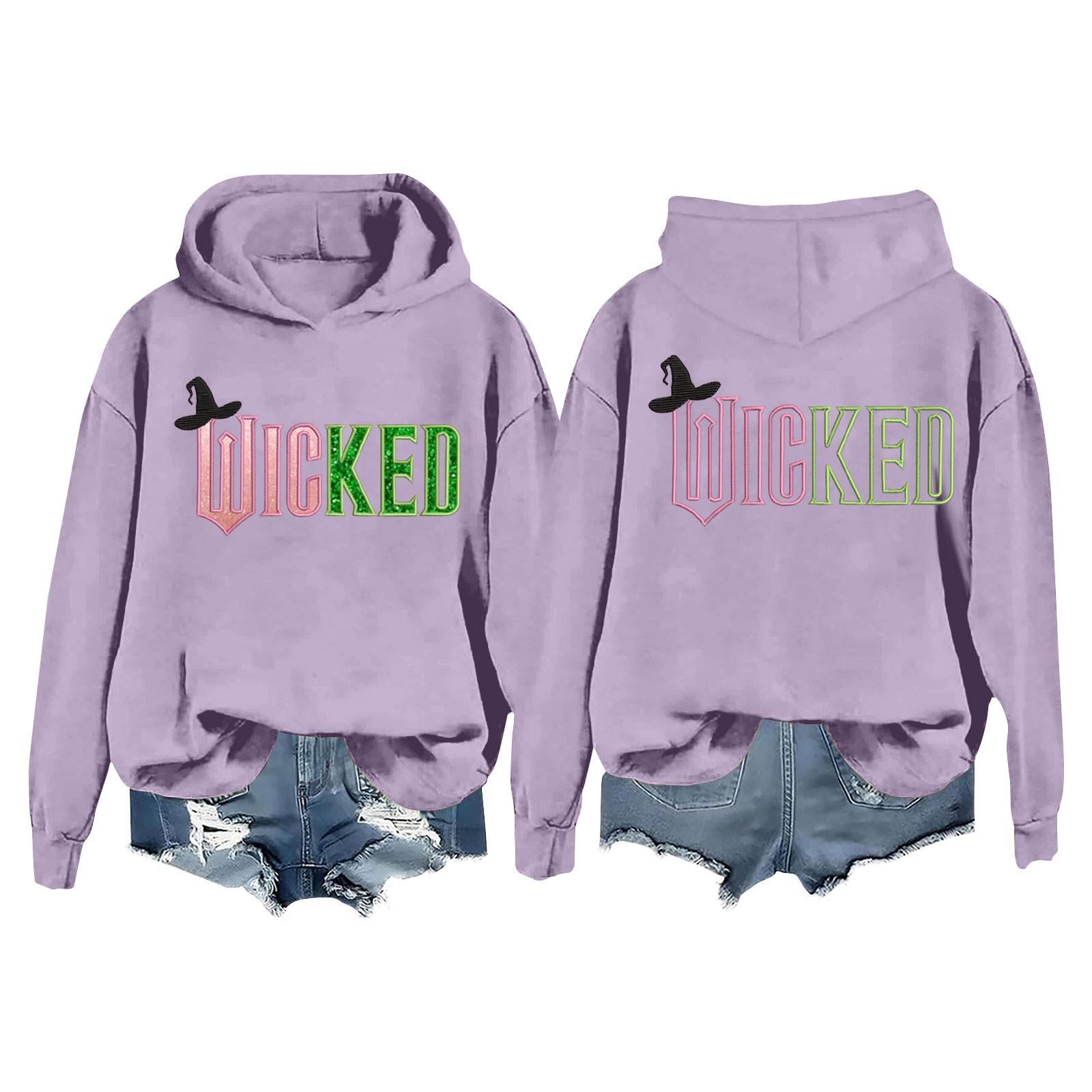 

Жіночий модний повсякденний пуловер з довгим рукавом і капюшоном з принтом відьми XXXXXL