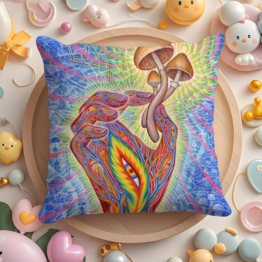 A-Alex Grey Trippy Psychedelic Cushion Cover Plush Fabric Soft Double-Sided Printed Sofa Pillow Case Colorfast Home Decor Gift