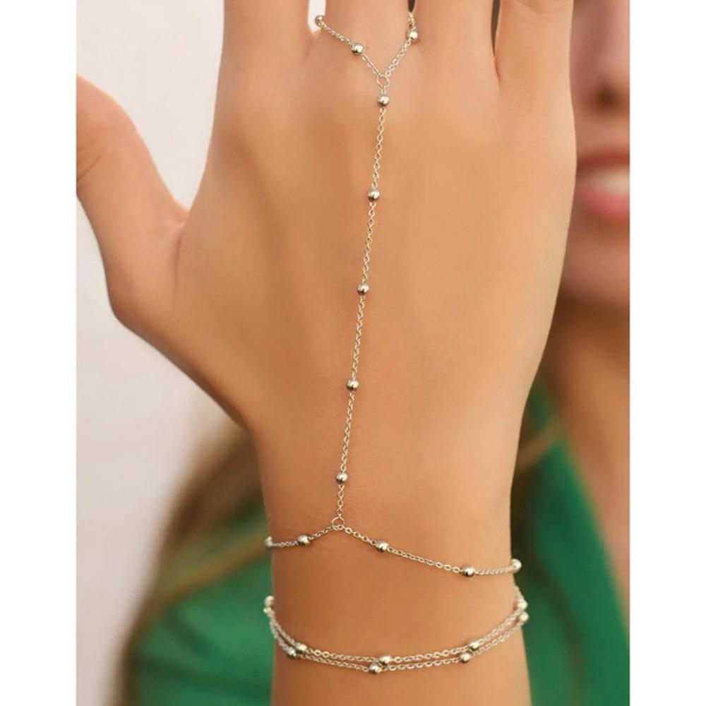 Simple Personality Gold Color Multi-layered Round Bead Chain Finger Bracelets for Women Temperament Trend Jewelry Accessory Gift