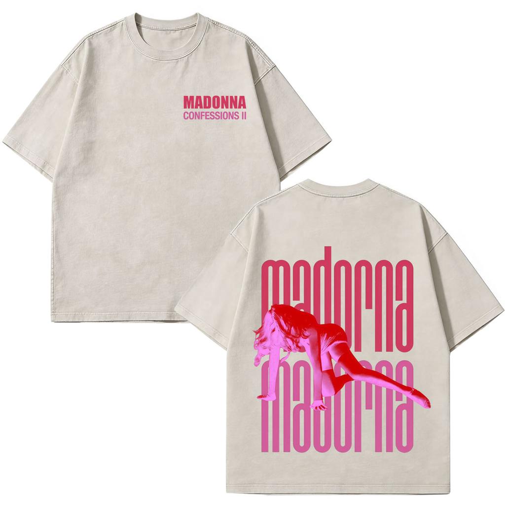 Madonna Confessions Ii Album Tour 2026 Print Vintage Washed Tshirt Men Women Fashion Loose Casual Cotton Hiphop Tshirts Tops
