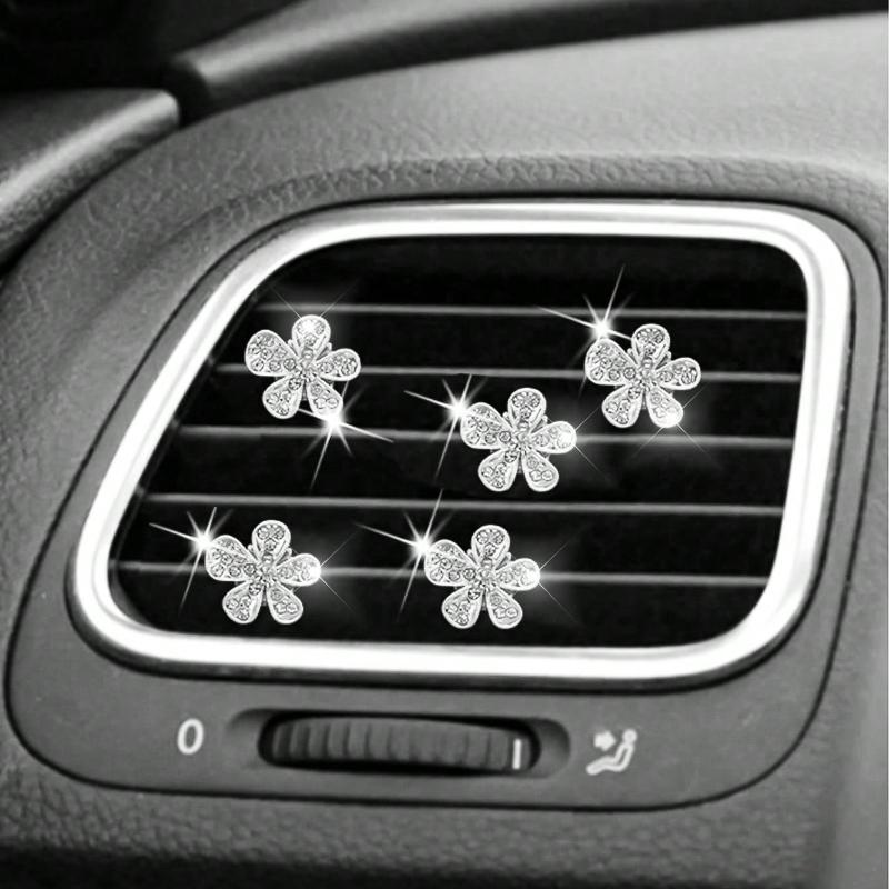 6PCS/5PCS/3PCS/1pc Rhinestone Flower Car Air Vent Decor, Crystal Rhinestone Vehicle Air Vent Outlet Clip