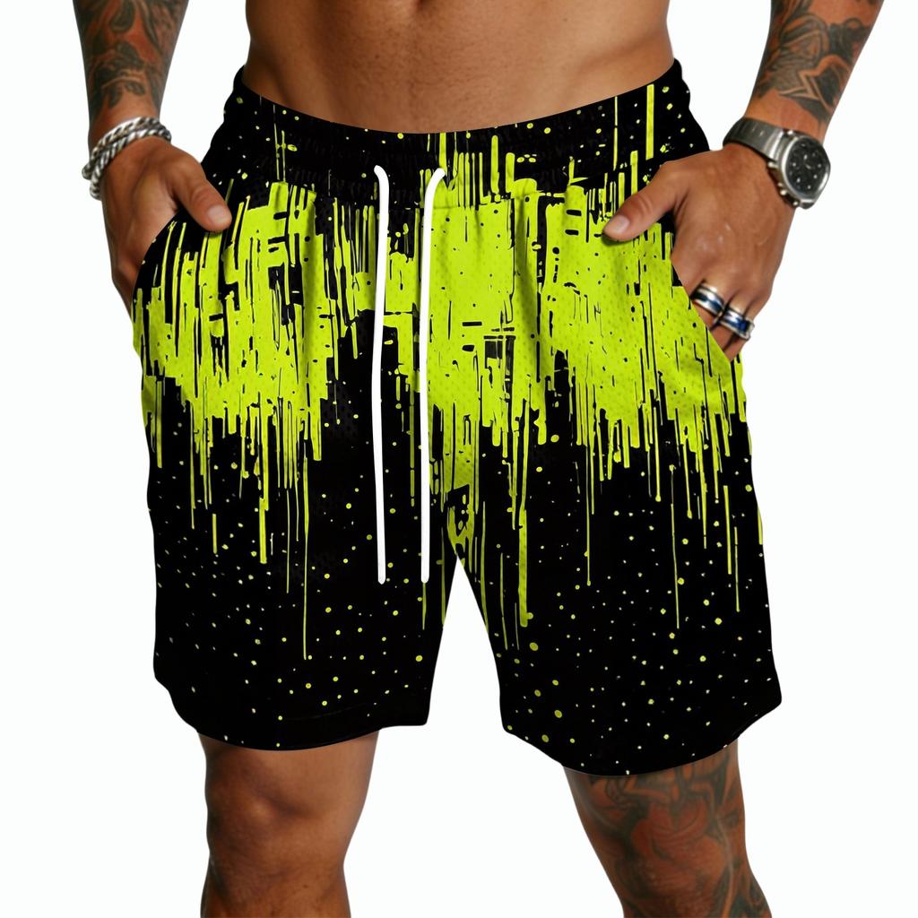 Herren Leichte Shorts mit Kordelzug Schnelltrocknend Entspannte Passform Fünf Taschen Sommer Strand Print Lässig Elastischer Bund Shorts