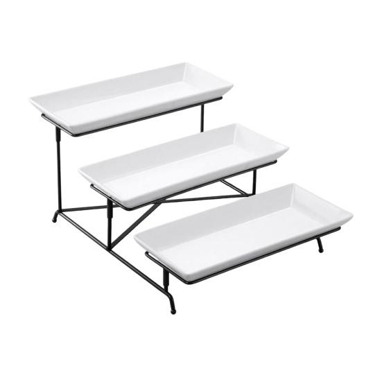 3-Tier Serving Tray Tiered Food Serving Platter Reusable Space-Saving Party Fruit Dessert Cupcake Display Holder with Metal Stand