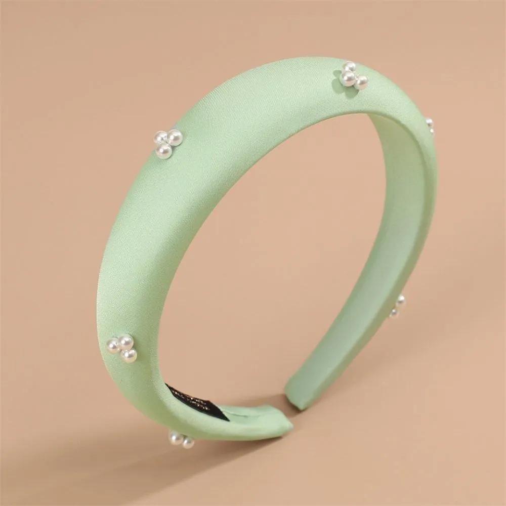 Angel Shushu Satin Pearl Volume Hair Band Mint Sports Hairband Beauty Hairband Fashion Hairband
