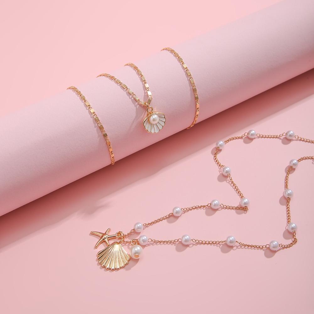 Conch Clavicle Chain Women Pearl Shell Clavicle Necklace Trendy Starfish Choker Ladies