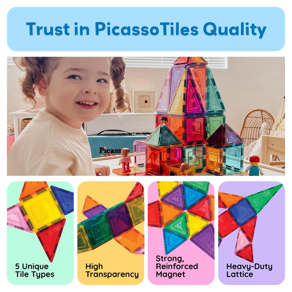 PicassoTiles Set de 60 de bucăți 60 de bucăți de plăci magnetice pentru construcții Blocuri de construcție magnetice clare 3D Placă de joacă pentru construcție Inimaginabil Convențional -