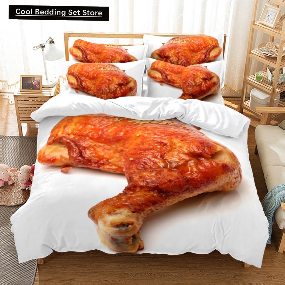 Essen Rindfleisch Bettwäsche Set 3D Frisches Fleisch Bettbezug King/Queen Größe Köstliche Meeresfrüchte Sashimi Hähnchenschenkel Steak Realistischer Bettdeckenbezug