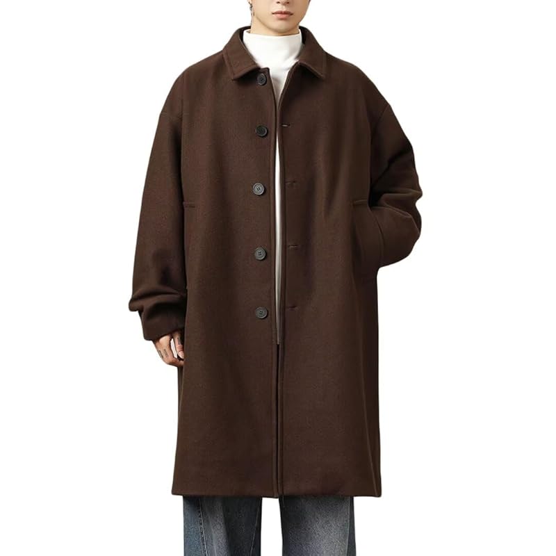 

[WUXZHI] coat men s chester coat folded collar trench coat long coat business casual long jacket autumn/winter spring clothes outer Windproof Cold