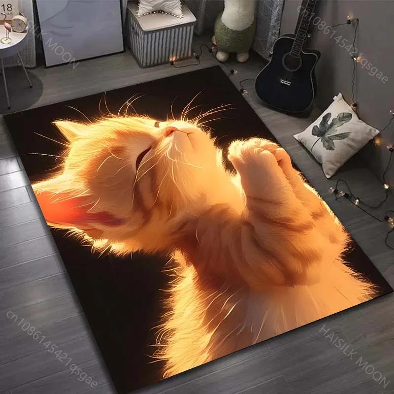 3D Funny Praying Cat Print Carpet for Bedroom Living Room Bedside Sofa Floor Mat Modern Home Decor Play Area Rug Special Gifts