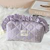 Plaid Pattern Ruffle Makeup Bag Large Capacity Toiletry Organizer Small Fresh Cosmetic Cases  Women