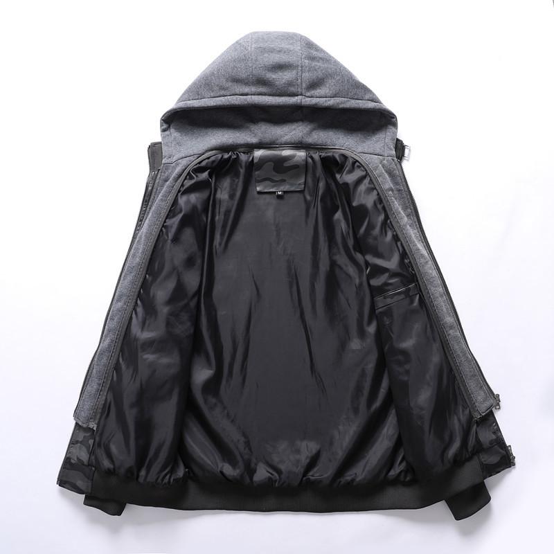 Camouflage Leather Jacket Men's Slim Zipper PU Jacket Men's Leather Jacket Hooded Leather Jacket Men