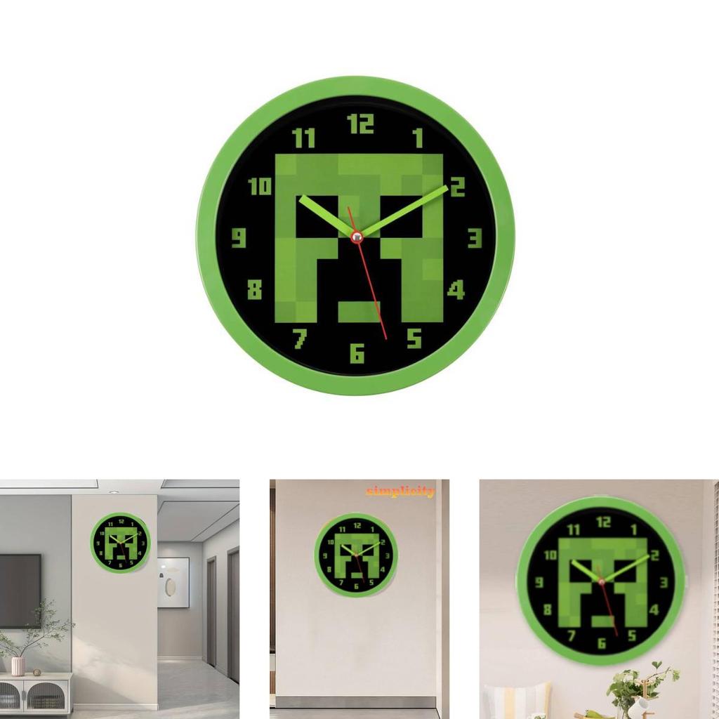 Minecraft Green Pixel Pattern Wall Silent Clock For Living Room And Bedroom Decor