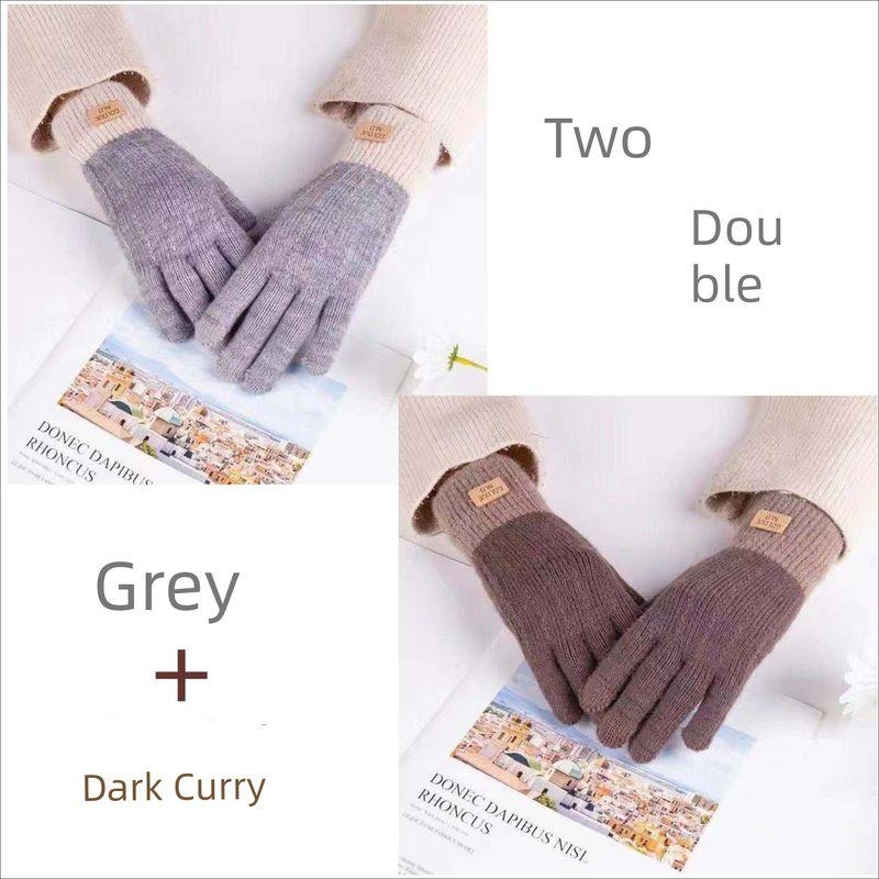 

INS Gloves Female Autumn and Winter Thickened Cold Protection Heattech Student Knitting Five Finger Cycling Wool Color Matching Touch Screen Gloves Grey + dark curry All yards