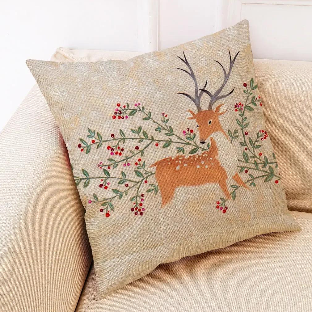 Creative Winter Animal Linen Pillowcase Cartoon Animal Pattern Car Cushion Cover Living Room Sofa Decoration