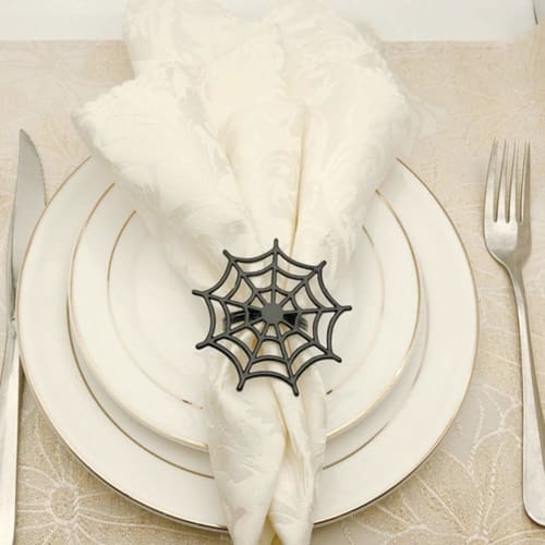 LEDMOMO 6-Piece Spider Web Napkin Rings, Halloween Napkin Rings, Alloy Spider Net Napkin Holders, Halloween Table Decor ()