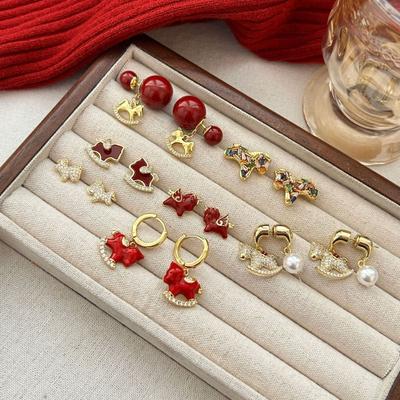 Red Horse Shape Light Luxury Elegant Ear Studs For Women Fashion Ear Jewelry