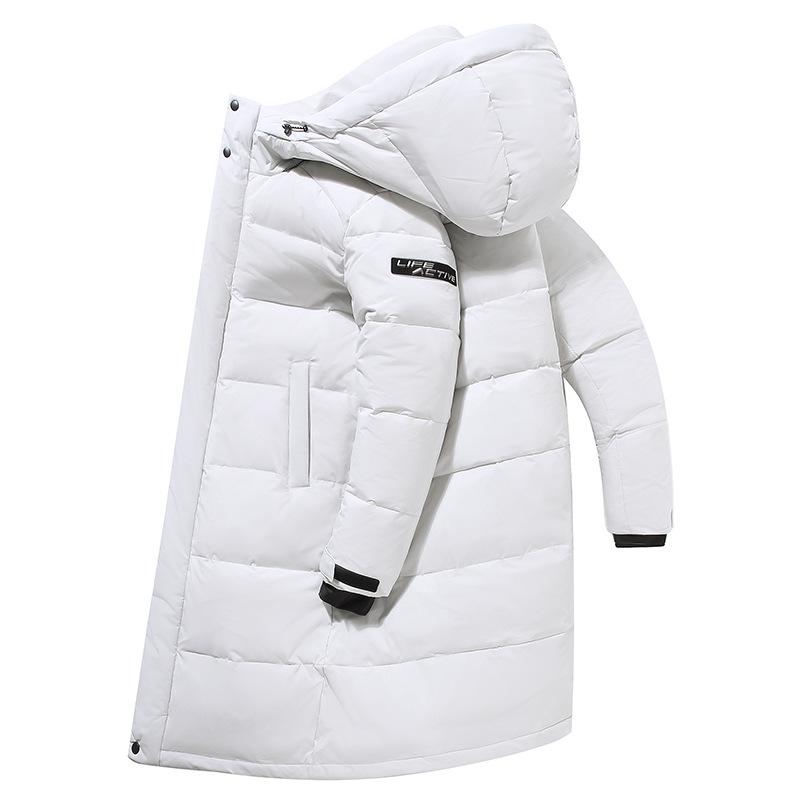 

2025 Winter Men s Down Jacket Long Over Knee Korean Version Thickened Fashion Couple Cargo Down Jacket Solid Color Jacket M білий