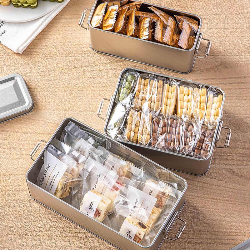 Rectangular Tinplate Cookie Tins Box With Lid Dustproof Home Kitchen Desktop Storage Tin For Candy Coffee Tea Jewelry Chocolate