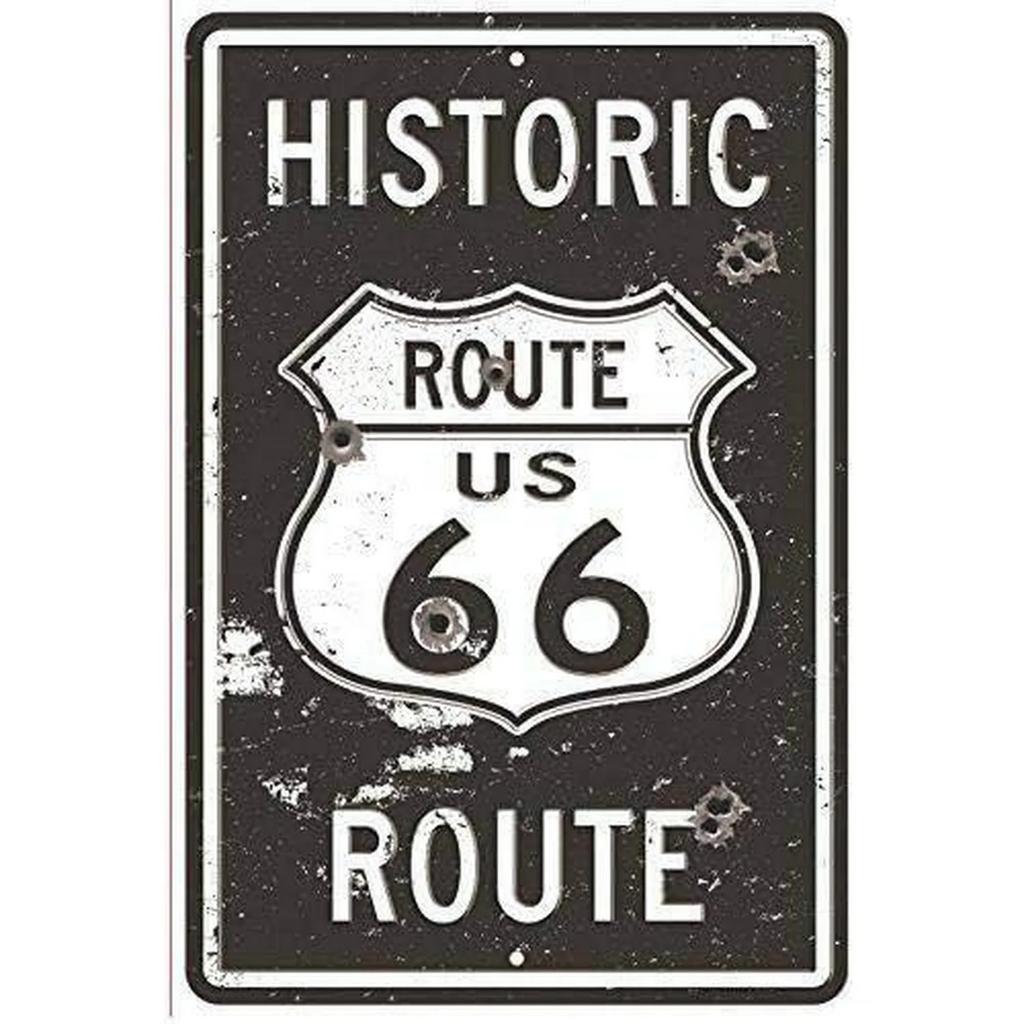 USA Route 66 Metal Signs Wall Poster Plaque Warning Sign Vintage Iron Painting Decoration for Home Cafe Living Room Club Bar