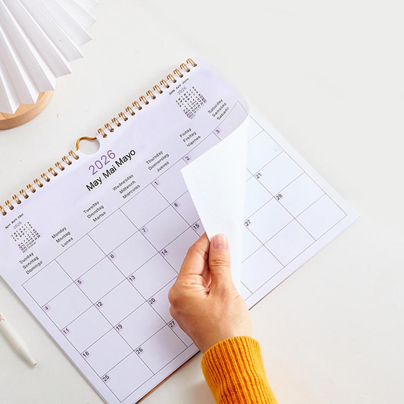 2025Kalender 2025-2026 - 12 Monate Wandkalender von Juli 2025 bis Juni 2026, Mehrsprachige Spiralplaner-Agenda Büro-Wandkalen