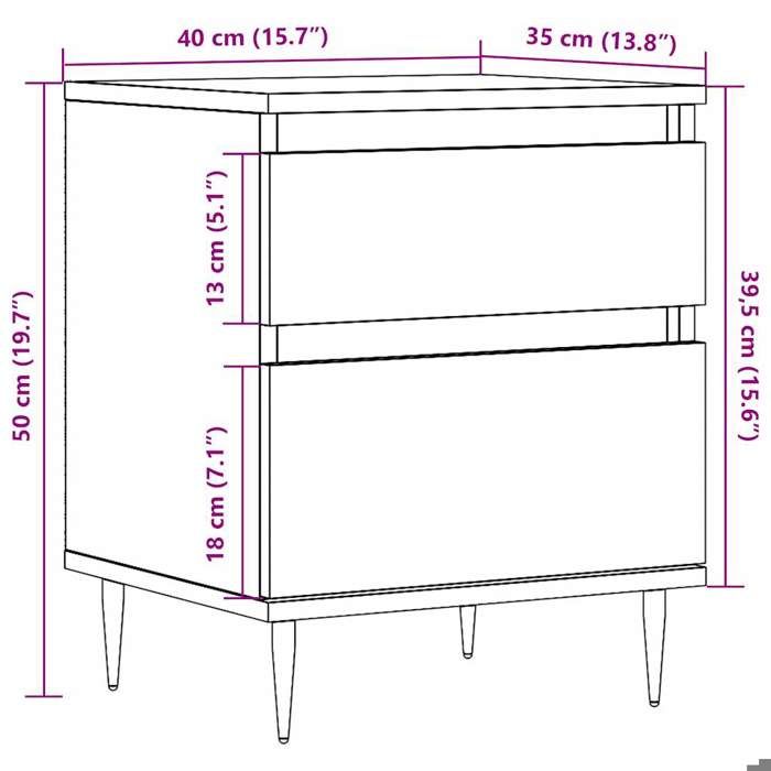 VidaXL Tables de chevet 2 pcs vieux bois 40x35x50 cm bois d’ingénierie, meuble de chevet, table d'appoint, armoire de lit, 857397