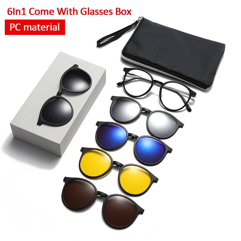 

New Polarized Sunglasses Women Men 6 In 1 Sets Magnet Sunshade Clip On Sun Glasses Eyeglasses Uv400 High Quality Anti-Glare