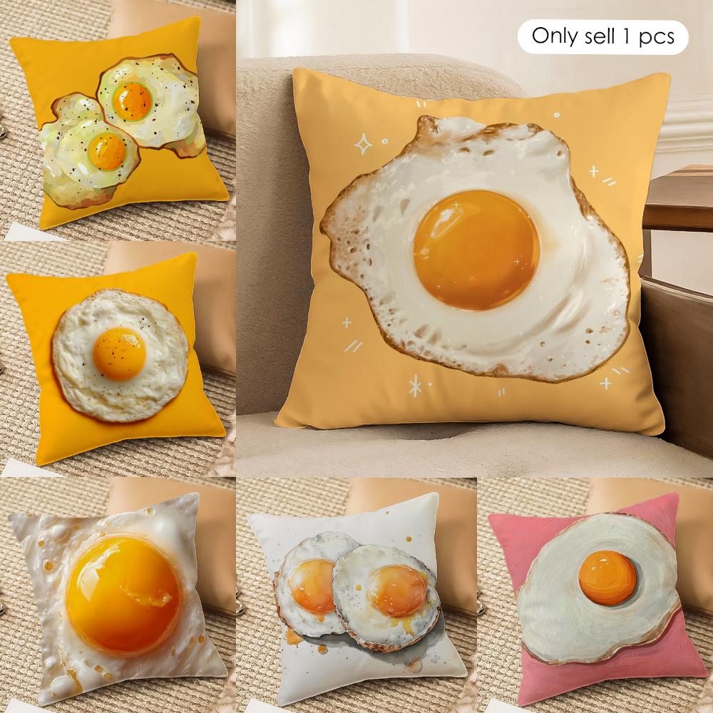 Funny Food Fried Egg Cushion Cover Short Plush Doublesided Print Square Throw Pillow Covers Sofa Home Cushion Decor