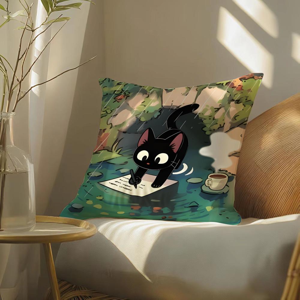 Cartoon Pond River Cat Beautiful Pillow Case Pattern Printed Pillowcase For Living Room Sofa Cushion Cover & Bedroom Decor