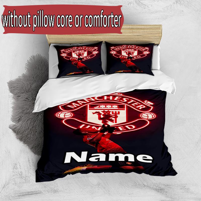 3pcs Duvet Cover Set (1*Duvet Cover + 2*Pillowcase, Without Core), Custom Name Manchester Football F.C Pattern Bedding Set, Home Bedroom Decor Gift