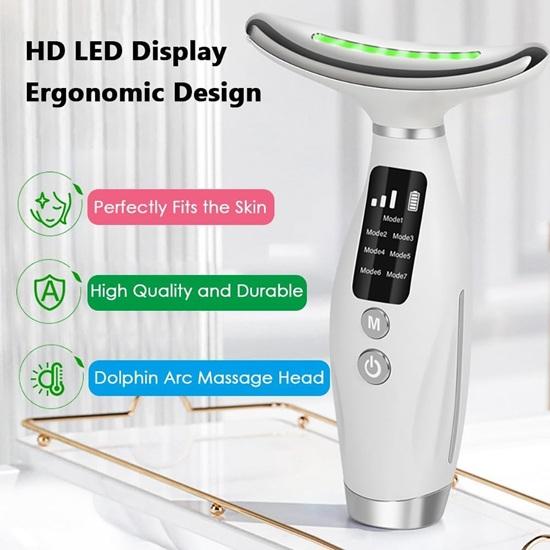 7-Farben LED Lichttherapie Gesichtsmasseur Anti-Aging, Hautstraffung Gesichtsabnehmstab, Vibration, Faltenreduzierung für Gesicht, Hals, Auge