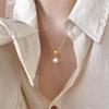 French Light Luxury Exquisite Square Diamond Round Pearl Pendant Clavicle Necklace For Women
