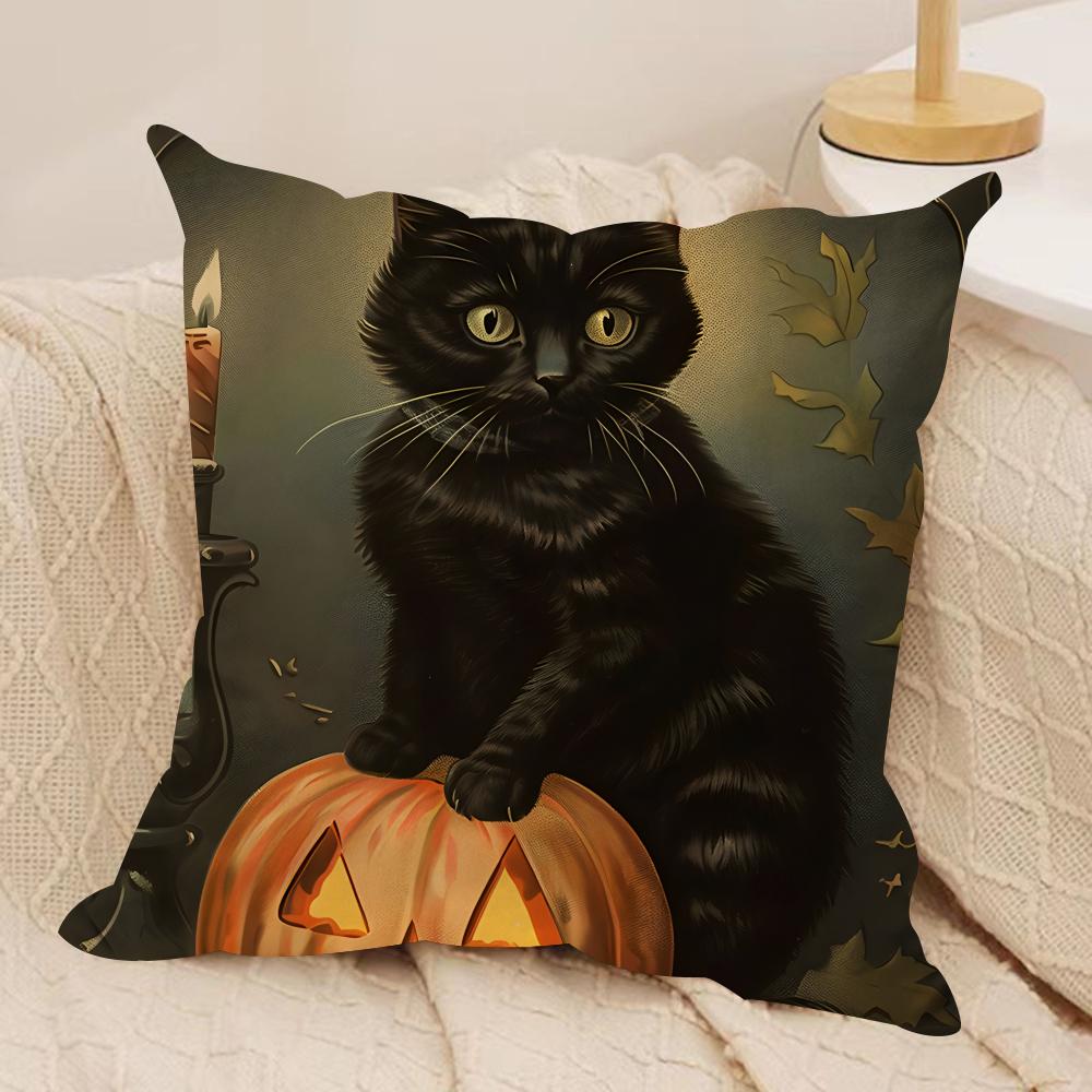 Halloween All Saints Day Cushion Cover Silky Short Plush Invisible Zipper Dustproof Sofa Pillow Case For Home Decor