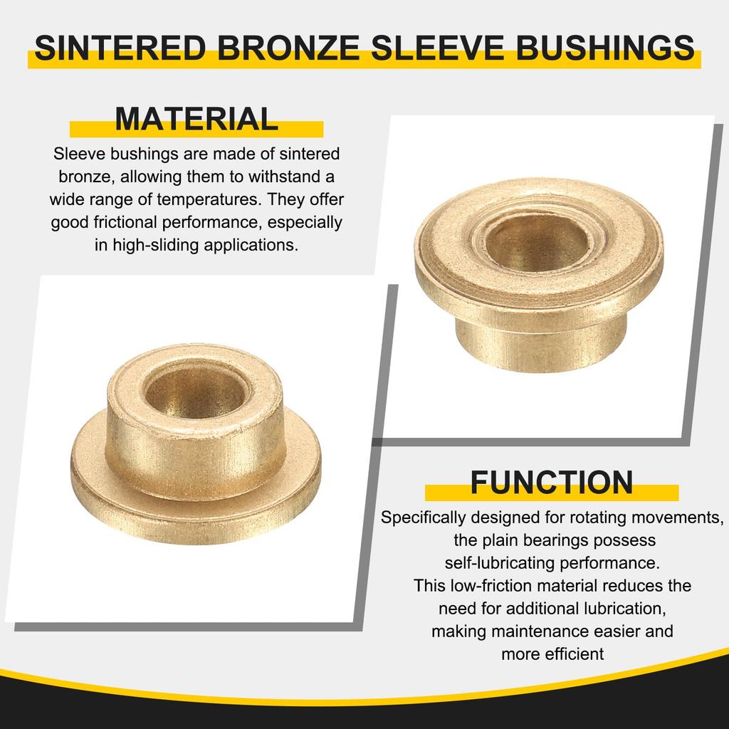 uxcell 10pcs Flange Sleeve Bearing 8mm ID x 10mm OD x 15mm Length Self Lubricating Sintered Bronze Bushings