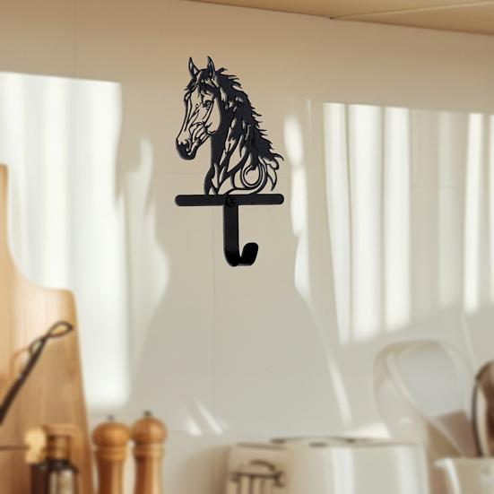 Black Horse Wall Hook Key Hanger with Horse Silhouette Wall Mounted Iron Hook Entryway Organizer for Keys Bags Hats Coats