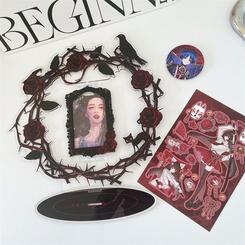 Dark Night Rose Insert Card Standing Star Love Bean Fan Spin Photo Storage Organize Photo Frame Acrylic