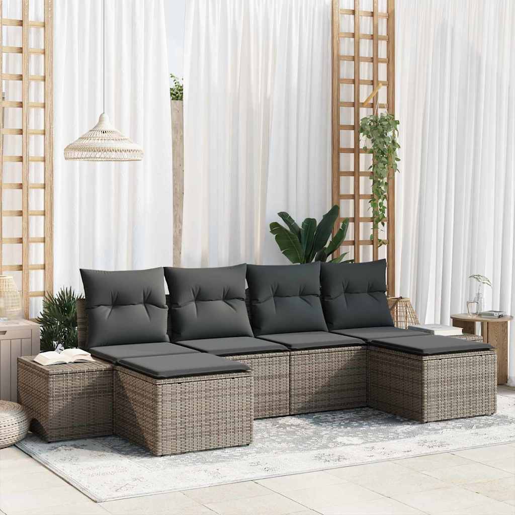 Garden Sofa Set with Cushions 6 pcs Grey Poly Rattan