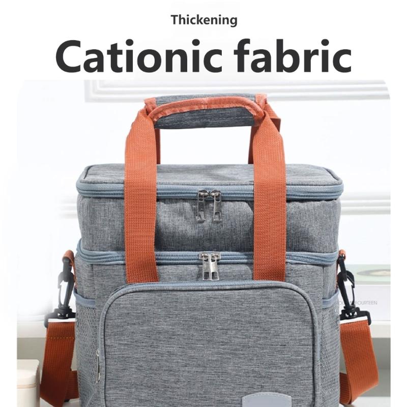 Expandable Double Deck Lunch Box Thermal Leak Proof Food Bag with Oversized Cup Pocket and Adjustable Strap