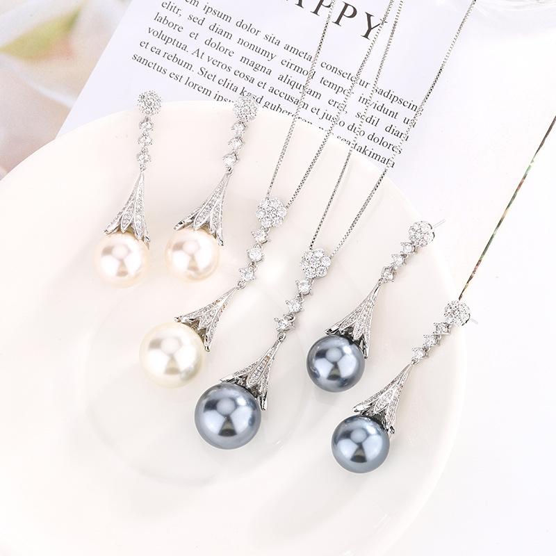 Jewelry Copper Bottom Gold-Plated Inlaid Pearl Temperament Fringed Set Women 16-14Mm