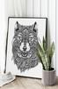 Poster Black and White Wolf Sketch Illustration
