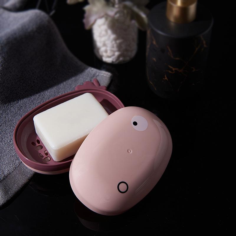 Double-layer Soap Box Household Drain With Cover Free Punching Cute Dormitory Travel Soap Case Bathroom Accessories