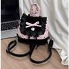 Lolita Black Pink Bow Ruffled Backpack Women Girls Compact Sweet Edgy Commuter Versatile Rucksack Ladies Elegant Mochilas Mujer