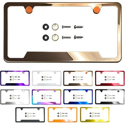Bottom Corner Cut Out Version License Plate Frame Rose Gold Mirror Chrome Electroplating Universal Fit Aluminum Screw On Cap Cover, T304 Stainless