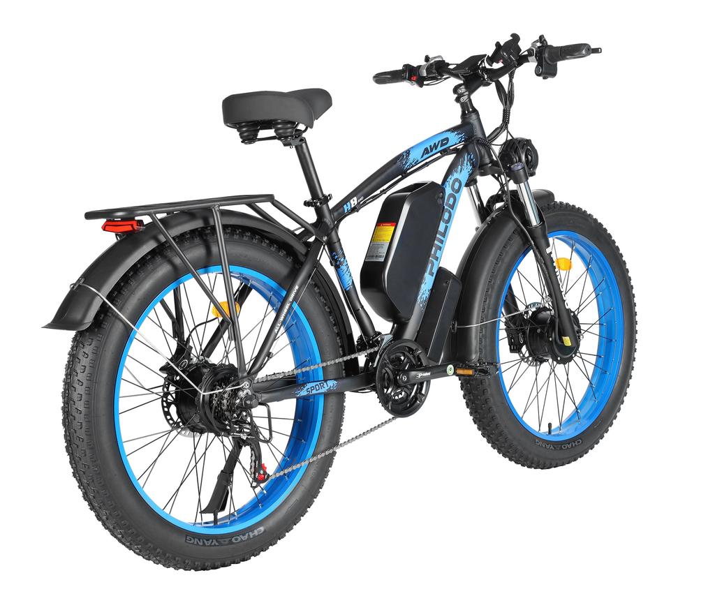 E-Bike für Erwachsene Philodo H8 26" 3000W Motor 48V 26AH All-Terrain E-Bike 21 Gänge Höchstgeschwindigkeit 55 km/h Maximale Zuladung 150 kg Blau