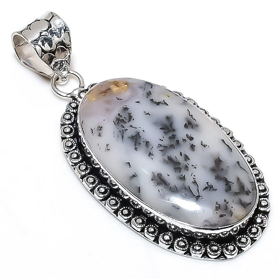 Pierre Précieuse Opale Dendritique Fait Main Bijou en Argent Sterling 925 Pendentif 2,25" SU-10720