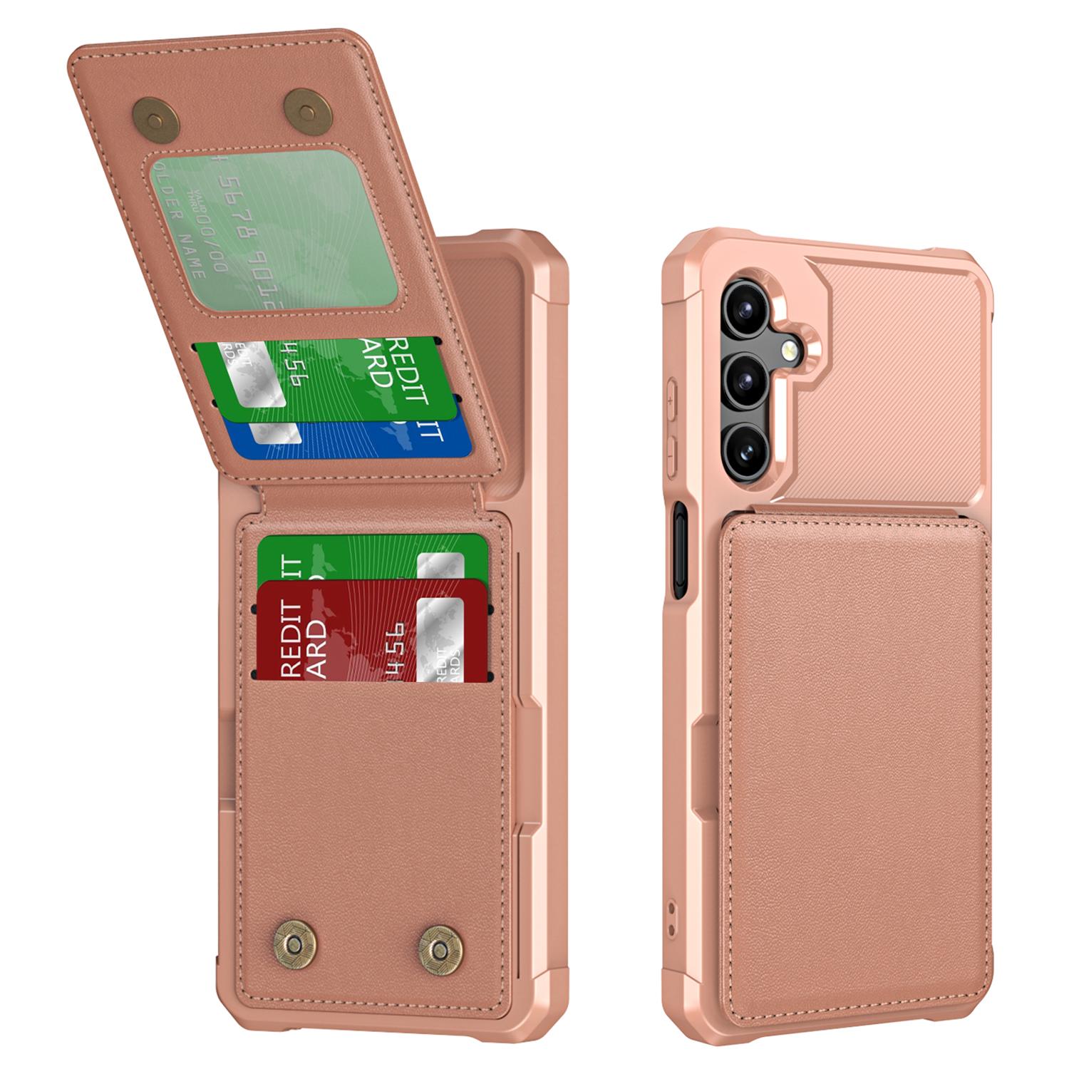 

ZM11 For Samsung Galaxy A15 4G/5G Case Leather+TPU Phone Cover with Card Holder Rose Gold