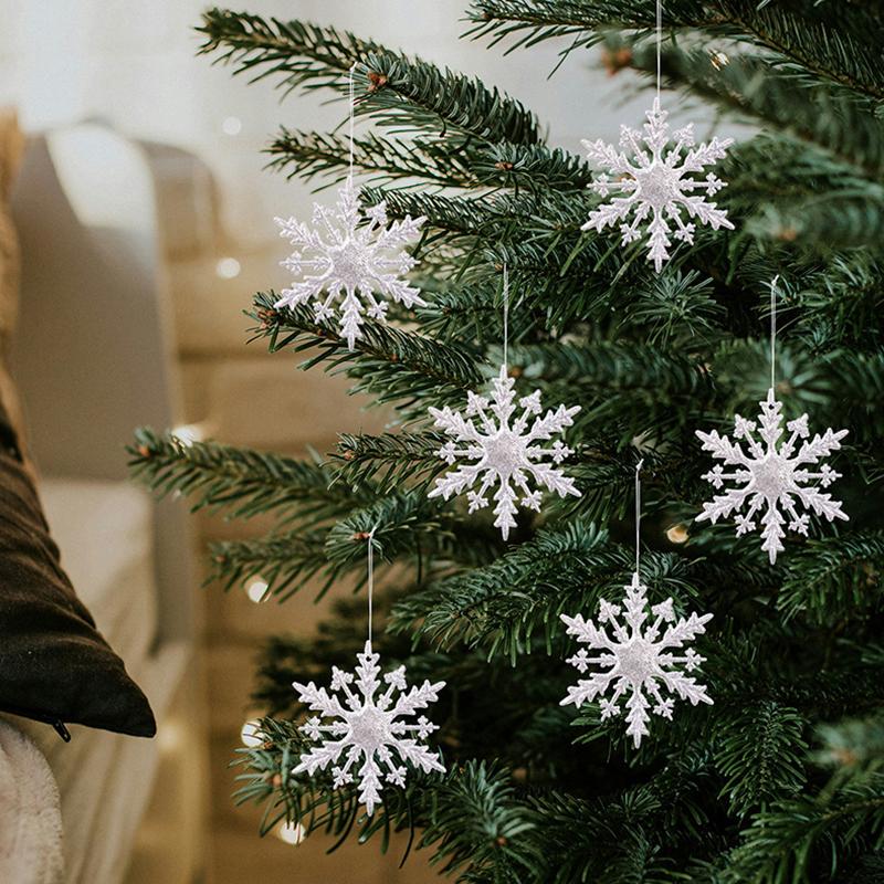 6Pcs Christmas Glitter Snowflake Ornaments, Plastic Snowflake Decorations For Christmas Tree  Year Holiday Party Decor